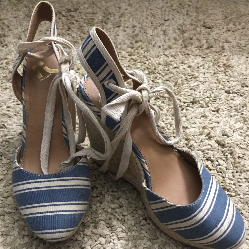 Report Shoes Salted Caramel Stripped LaceUp Wedges